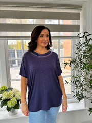 Navy Diamante Embellished Top Janice