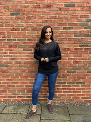 Black Diamante Crochet Knit Layla