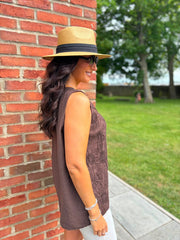 Chocolate Embroidered Daisy Pattern Vest Stella