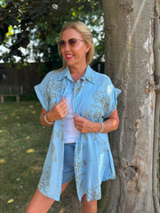 Denim Mocha Coral Print Blouse Stacey