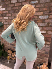 Sage Hooded Button Shacket Mabel