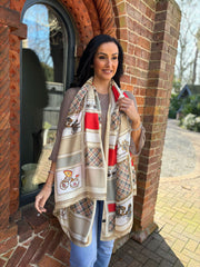 Mocha Colour Block Tartan Silk Blend Scarf