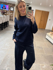 Navy Diamante Sweat Top Nina