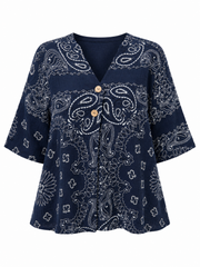 Navy Paisley Bubble Cotton Top Quinley