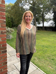 Green Pattern Stripe Shimmer Top Freya