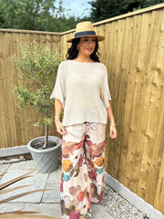 Mocha Floral Brushwork Print Trousers