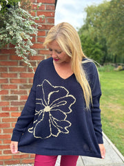 Navy Flower Knit Alissa