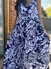 Navy Floral Sleeveless Dress Eira