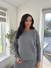 Grey Cable Detail Ribbed Two Piece