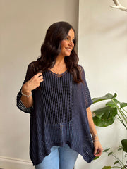 Navy Open Weave Knit Peyton