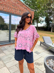 Pink Bubble Cotton Paisley Top Kimberly