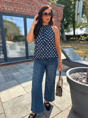 Navy Polka Dot Halter Neck Top Jessie