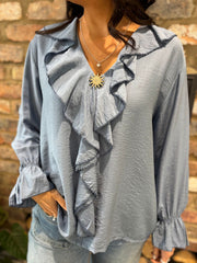 Denim Ruffle Frill Blouse Dionne