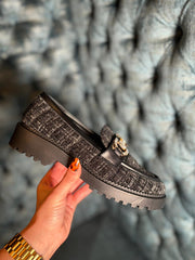 Black Textured Chain Loafers