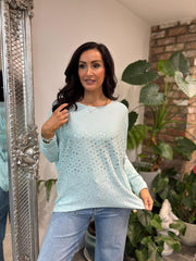 Mint Foil Hearts Knit Denise