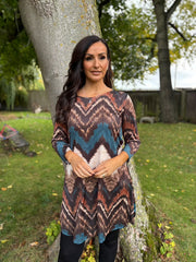 Teal Zig Zag Print Tunic Layla