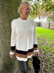 Winter White Striped Trim Knit Ophelia