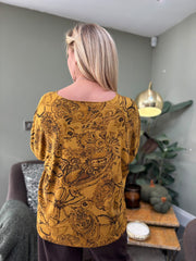 Mustard Sketched Flower Knit Top Ava