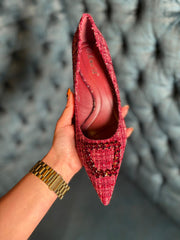 Wine Textured Gem Kitten Heels