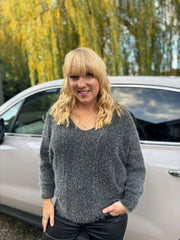 Charcoal Shimmer V Neck Knit Seren