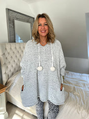 Grey Fluffy Pom Pom Oversized Blanket Hoodie Tillett s