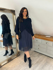 Navy Half Mesh Slip Olivia