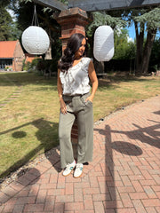 Khaki Seam Front Pull On Comfort Trousers