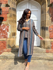 Denim Pattern Stripe Shimmer Cardigan Freya