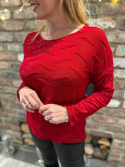 Red Textured Shimmer Knit Dione