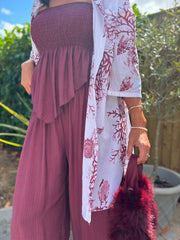 Wine Coral Print Longline Shirt Kelly