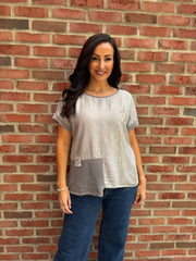 Mocha Asymmetric Panel Flower Top Adele