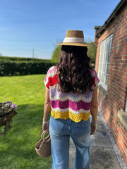 Multicolour Pastel Open Knit Top Marian