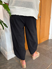 Black Barrel Leg Pocket Front Trousers