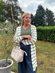 Khaki Striped Longline Cardi Haven
