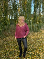 Wine Shimmer V Neck Knit Seren