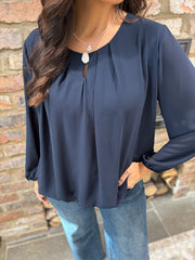 Navy Pleat Detail Chiffon Blouse Molly