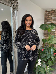 Black Swirl Button Knit Brenda