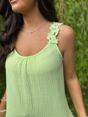 Lime Bubble Cotton Crochet Strap Vest Penny