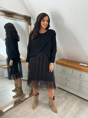 Black Half Mesh Slip Olivia