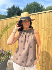 Chocolate Polka Dot Sleeveless Top Tiana