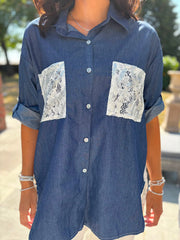 Denim Sequin Lace Detail Shirt Sharon