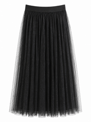 Black Pleated Mesh Tulle Skirt