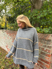 Grey Striped Roll Neck Knit Rachel