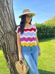 Multicolour Pastel Open Knit Top Marian