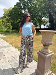 Blue Premium Leopard Pull on Wide Leg Trousers