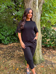 Black Lace Sleeve Fine Knit Becca