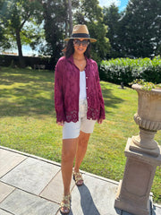Wine Textured Lace Hem Shirt Dina