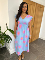 Blue Bubble Cotton Sunburst Dress Florence