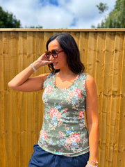 Khaki Vintage Floral Ruffle Vest Yasmin