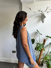 Denim Striped Panel Sleeveless Top Gaynor